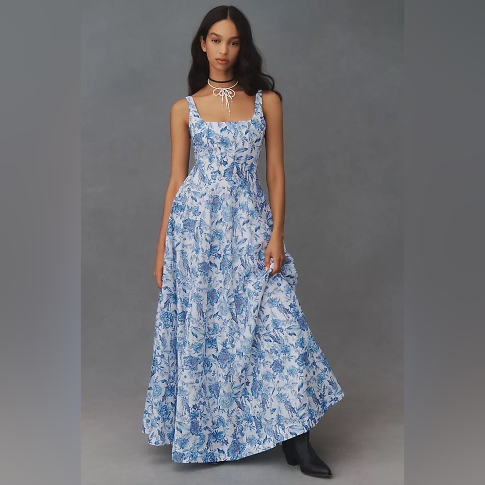 Aqua Blu Claudette Sleeveless Square-Neck Floral Maxi Dress Anthropologie